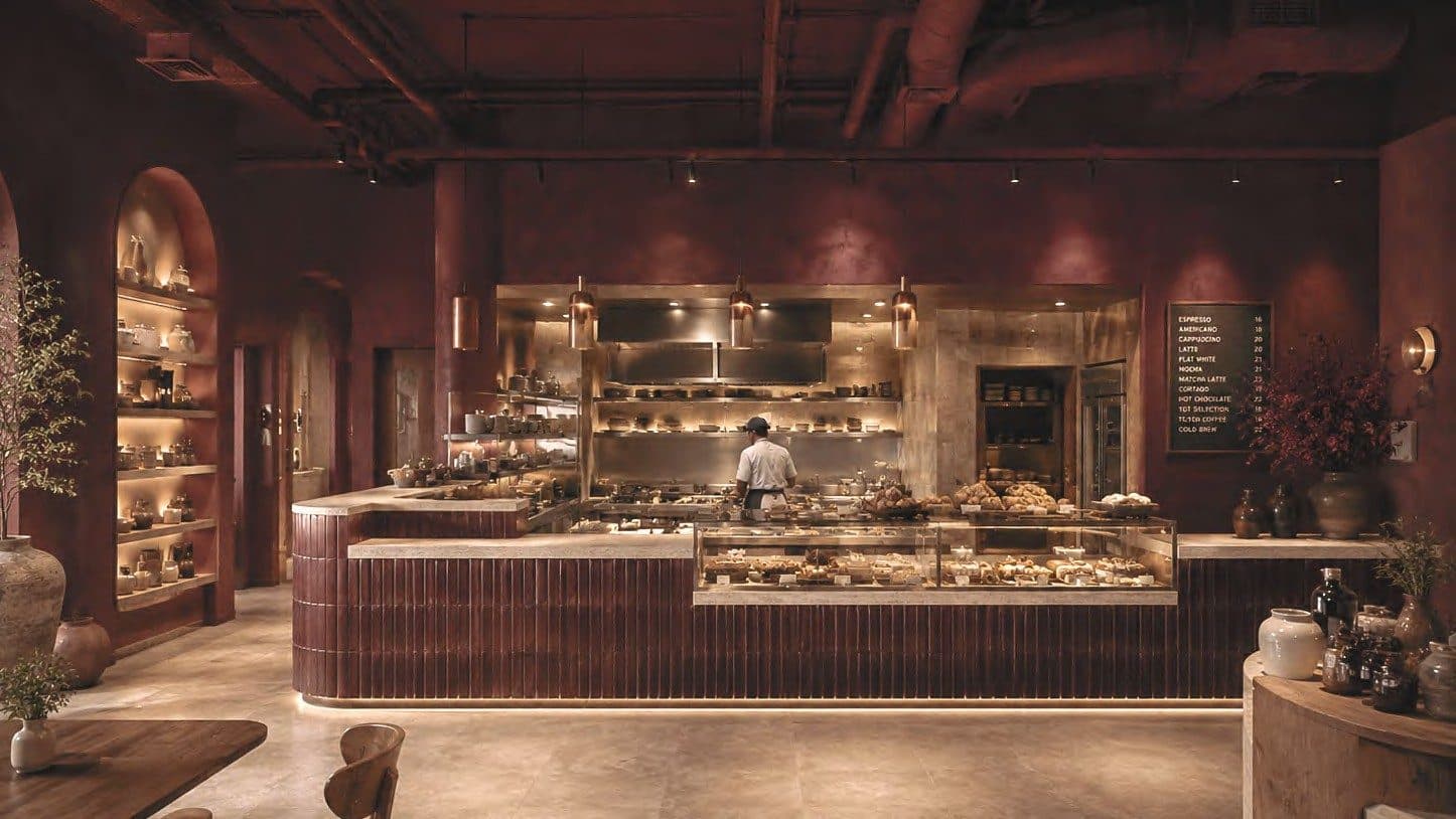 LYDYA's pâtisserie counter at golden hour