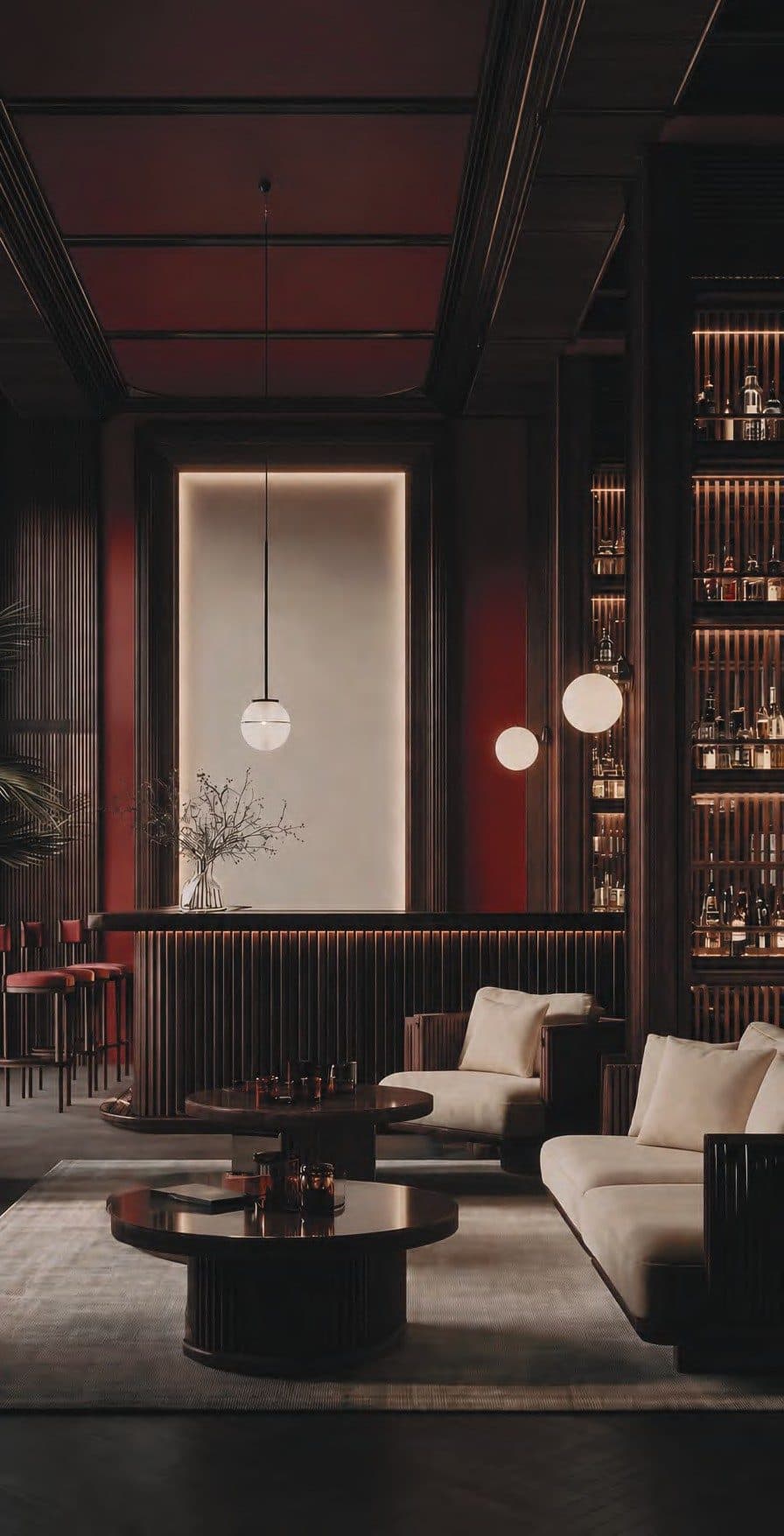 Warm-lit corridor toward the espresso bar